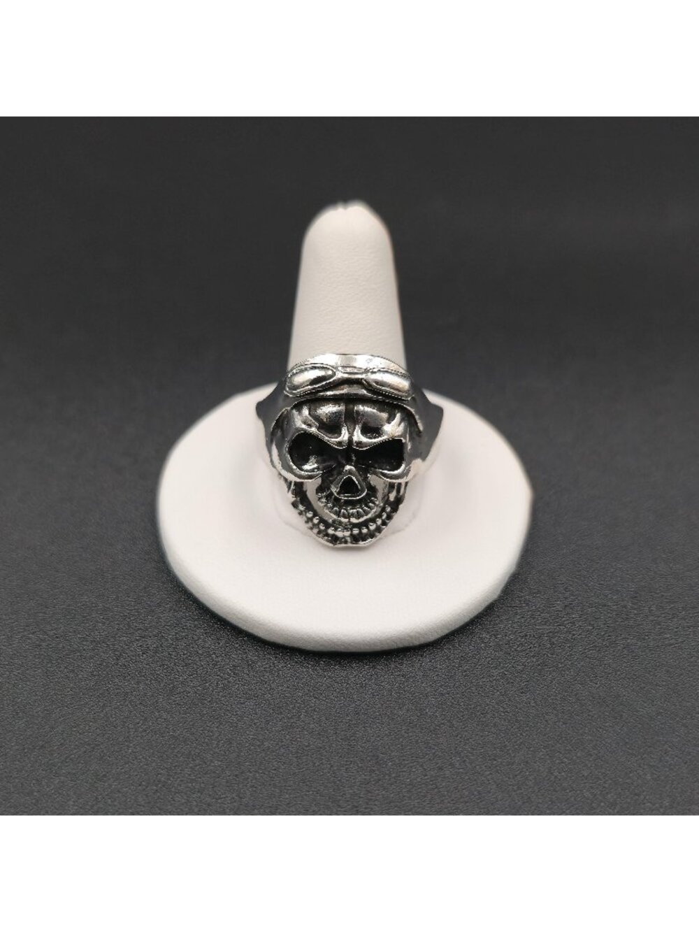 Size 13 Stainless Steel Aviator Skull Gothic Biker Band Ring A7459